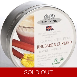 Simpkins Sugar & Gluten Free Rhubarb & Custard Travel Sweets Gift Tin